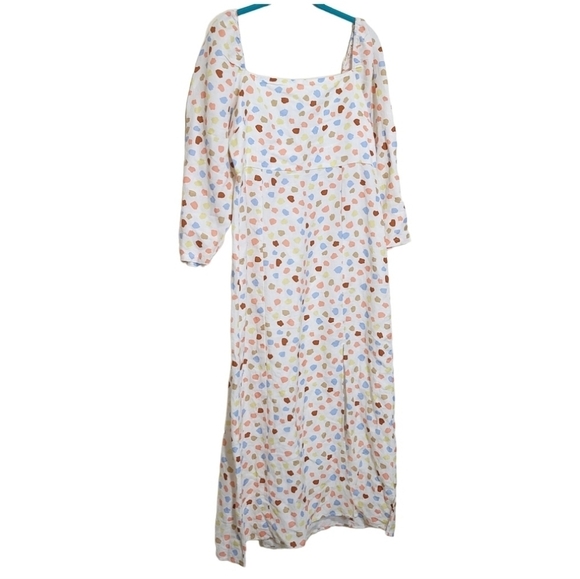 RIXO Hattie Midi Dress Size Large L 10 NWOT Linen Blend Polka Dot Puff Sleeve - Picture 4 of 14